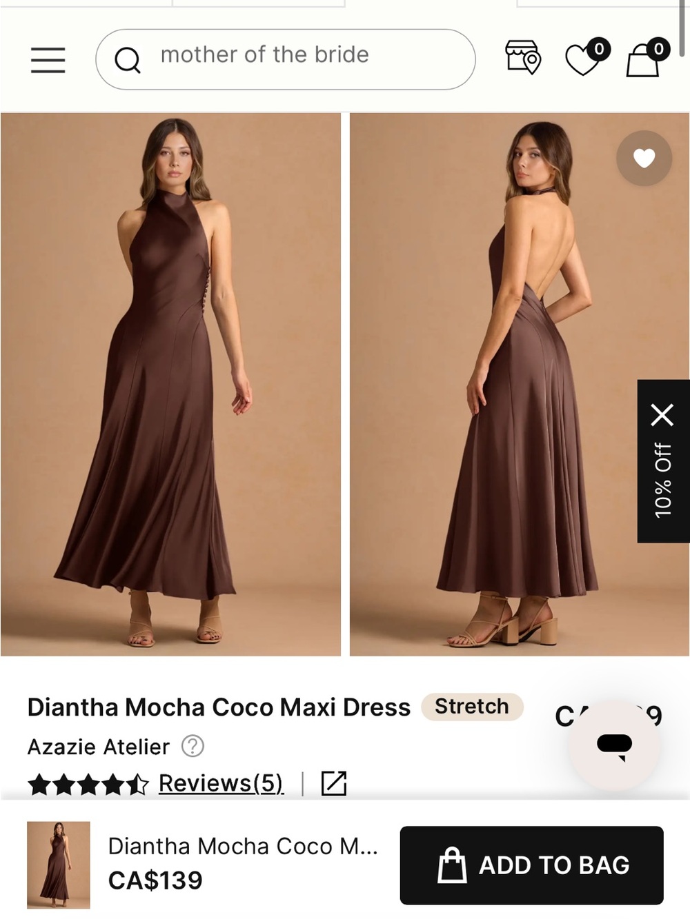 Azazie Diantha Mocha Coco Satin Dress